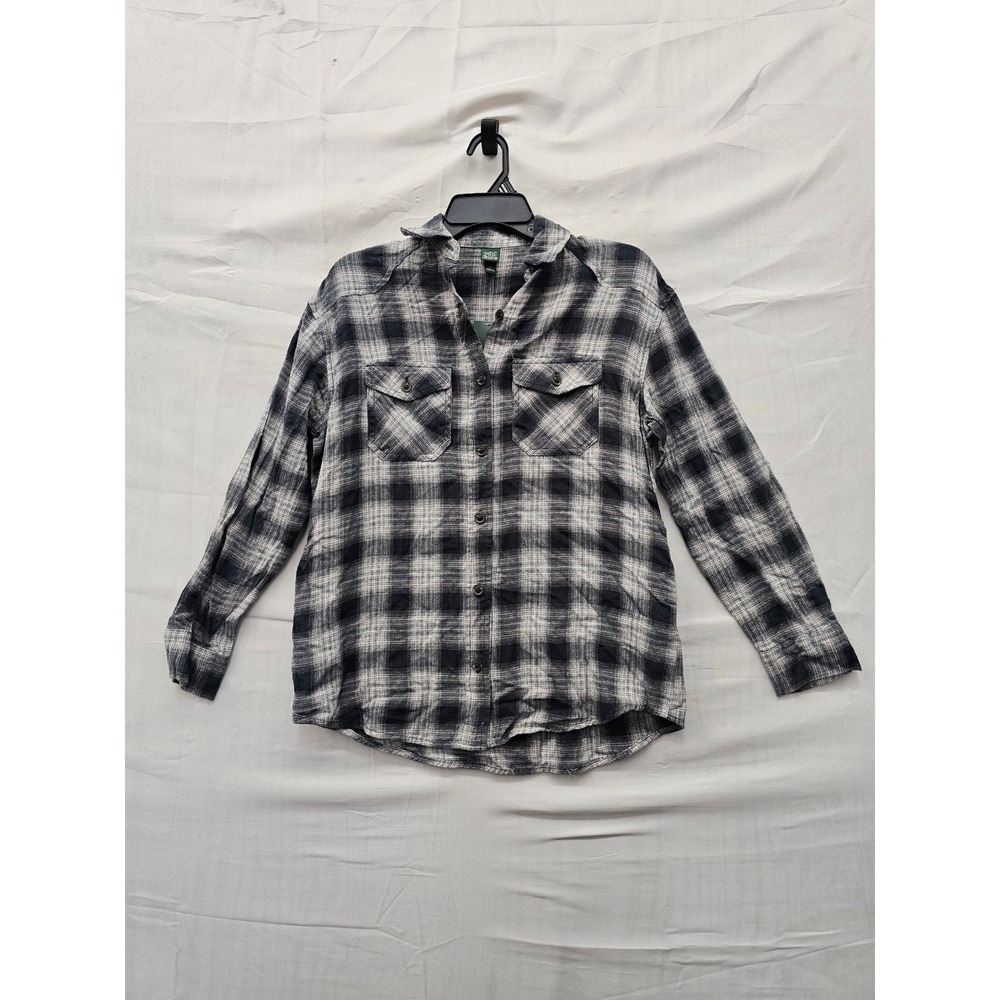 Wild Fable Womens Plaid Button Down Shirt Black Cotton Casual Size XXS